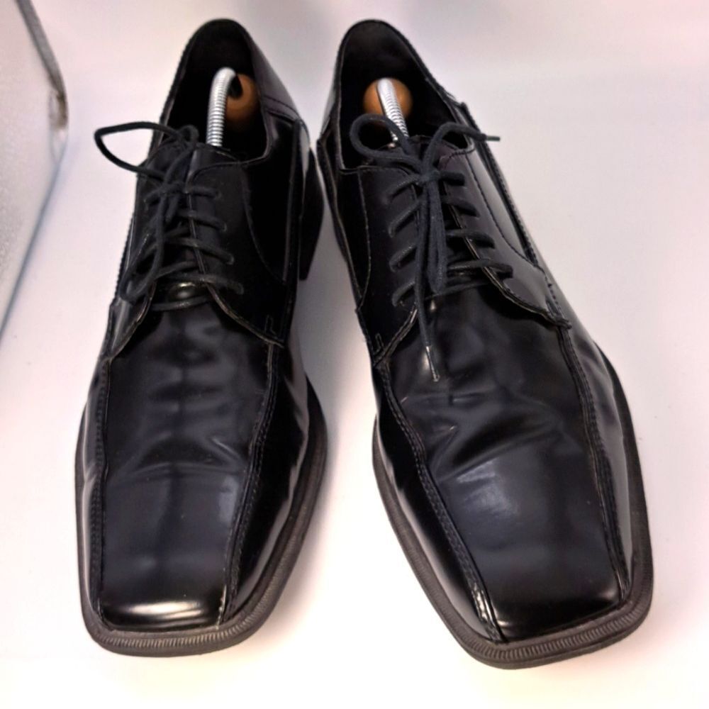 Calvin Klein Men’s Fedor Square Toe Shoes Derby Oxfords Dress Glossy Black  11.5